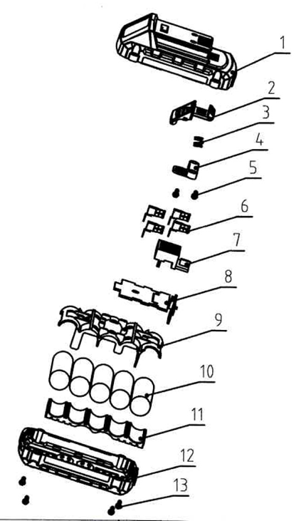 Аккумуляторная батарея 18 В, Li-Ion, 1.5 Ач, ЗУБР - разборная схема